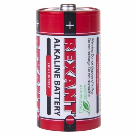 Батарейка REXANT 30-1014 алкалиновая C/LR14, 1,5B, 2 шт, блистер