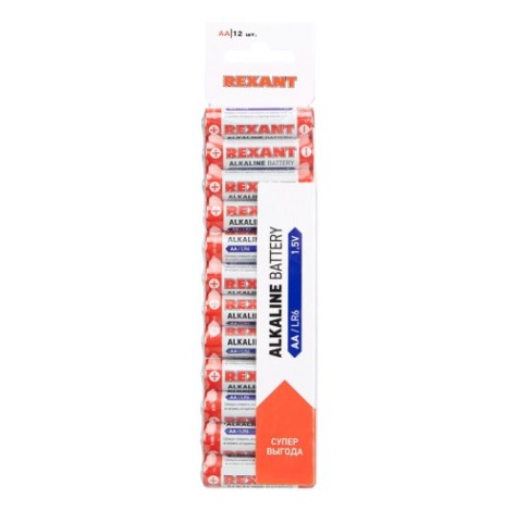 Батарейка REXANT 30-1026 алкалиновая AA/LR6, 1,5B, 12 шт Батарейка REXANT 30-1026 алкалиновая AA/LR6, 1,5B, 12 шт