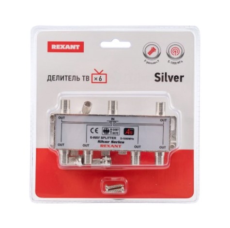 Делитель REXANT 05-6104 ТВх6 под F-разъем, 5-1000МГц, Silver Делитель REXANT 05-6104 ТВх6 под F-разъем, 5-1000МГц, Silver