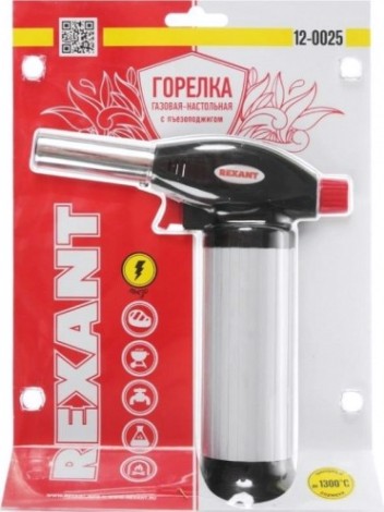 Газовая горелка REXANT GT-25 настольная с пьезоподжигом + керамика [12-0025]