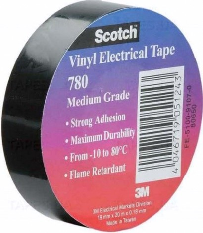 Изолента ПВХ 3M Scotch ® 780 19 мм x 20 м х 0,18 мм, черная [7000033356]