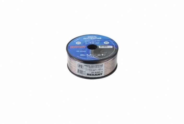 Кабель акустический REXANT 01-6203-3 2х0,50мм², прозрачный BLUELINE, 100м