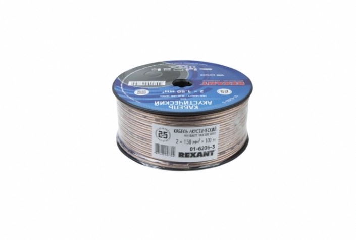 Кабель акустический REXANT 01-6206-3 2х1,50мм², прозрачный BLUELINE, 100м