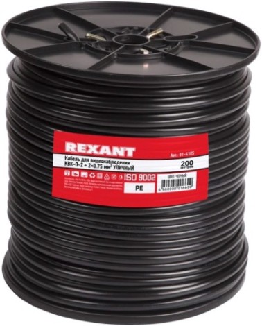 Кабель REXANT 01-4105 КВК-П-2 +2x0,75мм², ø8,0 мм, 200м одножильный, чер Кабель REXANT 01-4105 КВК-П-2 +2x0,75мм², ø8,0 мм, 200м одножильный, чер