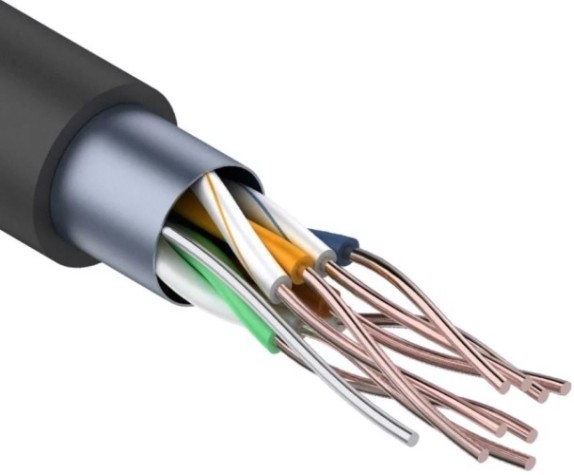 Кабель REXANT F/UTP, CAT 5e, PE 4х2х0,50мм, 24AWG внешний, черный (барабан) [01-0146]