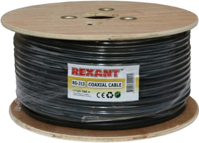 Кабель REXANT RG-213 (50 Oм) Cu/Cu (7х0,70/128х0,15мм) 96% черный, 100м [01-2041]