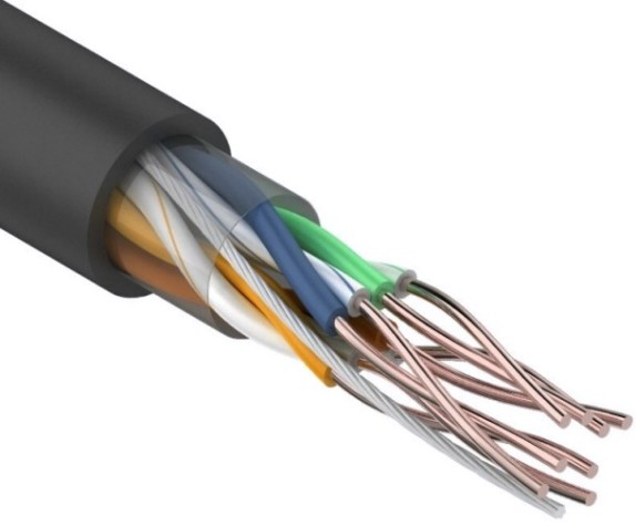 Кабель REXANT U/UTP, CAT 5e, PE 4х2х0,50мм, 24AWG внешний, черный, 100м [01-0045-100]