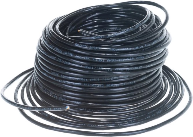 Кабель REXANT U/UTP, CAT 5e, PE 4х2х0,50мм, 24AWG внешний, черный, 50мм [01-0045-50]