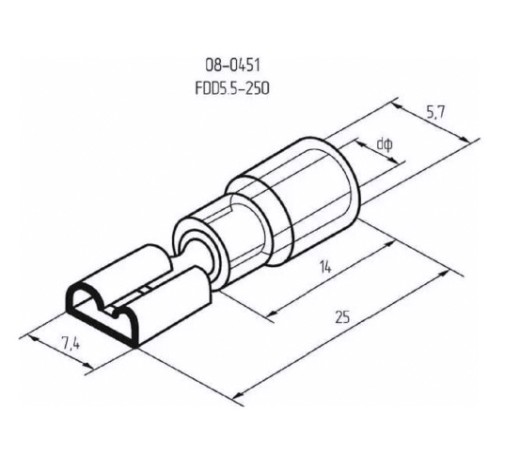 Клемма плоская REXANT 08-0451 (уп 100 шт) изолированная РПи-м 6.0-(6.3)/РпИм 5,5-6-0,5 [08-0451]