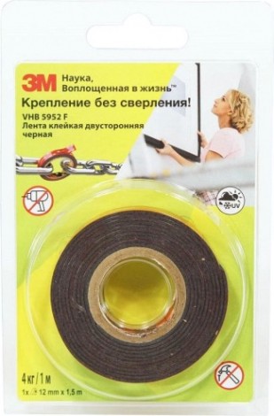 Лента монтажная универсальная 3M 5952F черная, 12 мм х 1,5 м [4607166909497]