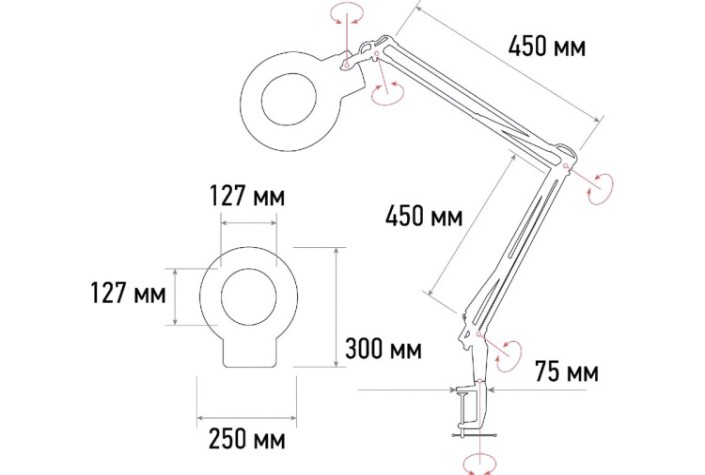 Лупа REXANT 31-0535 на струбцине круглая 5D с подсветкой 96 SMD LED Лупа REXANT 31-0535 на струбцине круглая 5D с подсветкой 96 SMD LED