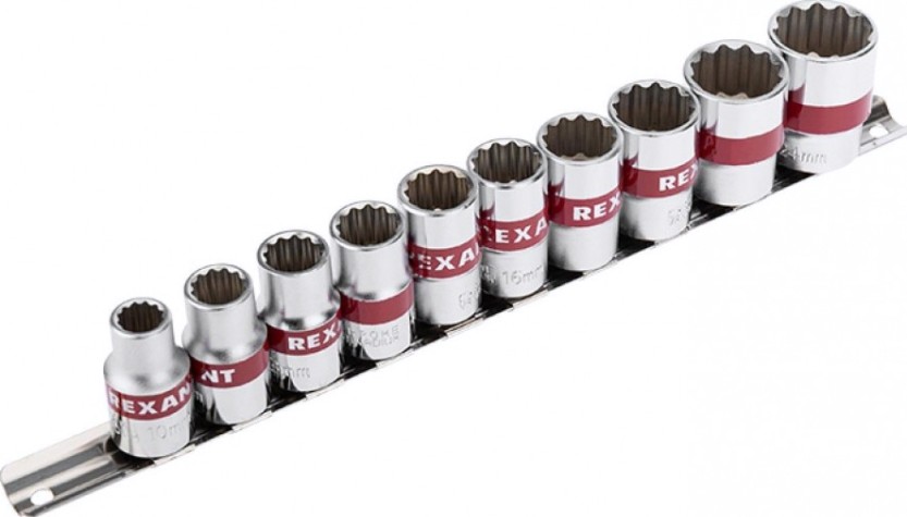 Набор головок 1/2" REXANT 12-8304 торцевых, двенадцатигранные CRV, 10 шт, 10-24 мм