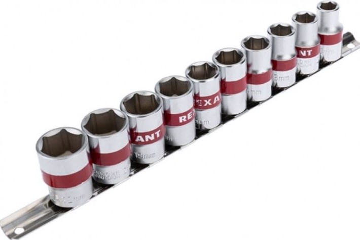 Набор головок 1/2" REXANT 12-8306 торцевых, шестигранные, CRV, 10 шт. 10-22 мм