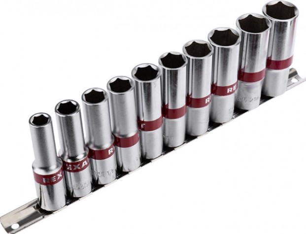 Набор головок 1/2" REXANT 12-8308 удлиненных торцевых, шестигранные, CRV, 10 шт.
