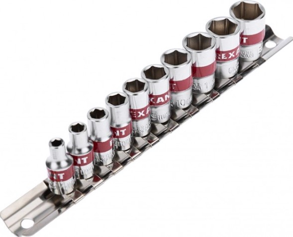Набор головок 1/4" REXANT 12-8316 торцевых 1/4, шестигранные, CRV, 10 шт.