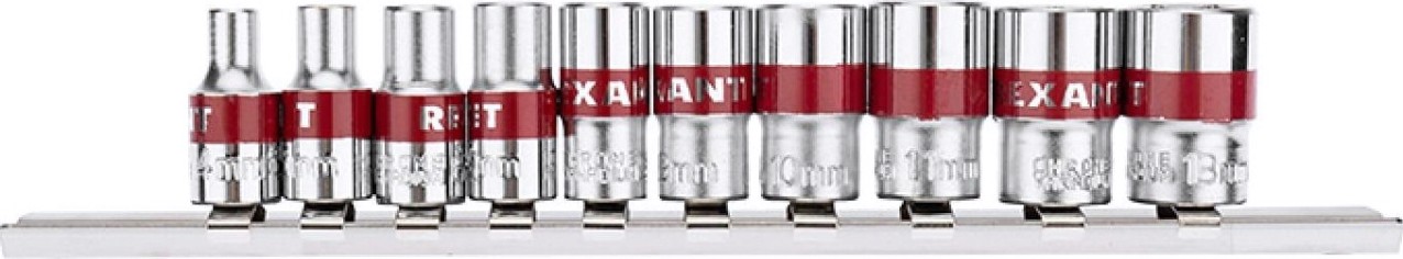 Набор головок 1/4" REXANT 12-8316 торцевых 1/4, шестигранные, CRV, 10 шт. Набор головок 1/4" REXANT 12-8316 торцевых 1/4, шестигранные, CRV, 10 шт.