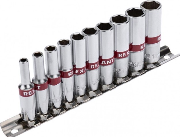 Набор головок 1/4" REXANT 12-8318 удлиненных торцевых 1/4, шестигранные, CRV, 10 шт.