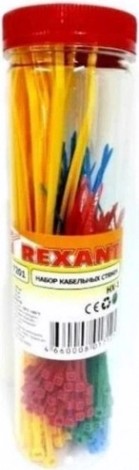 Набор хомутов REXANT 100, 150, 200 мм, цветные нх-1, тубус 200 шт. [07-7201]