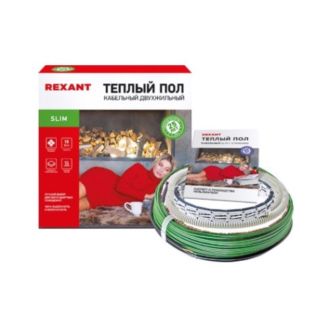 Нагревательный кабель REXANT Slim RNB -15-270 тонкий кабель под плитку, двухжильный, 15м [51-0501-3]