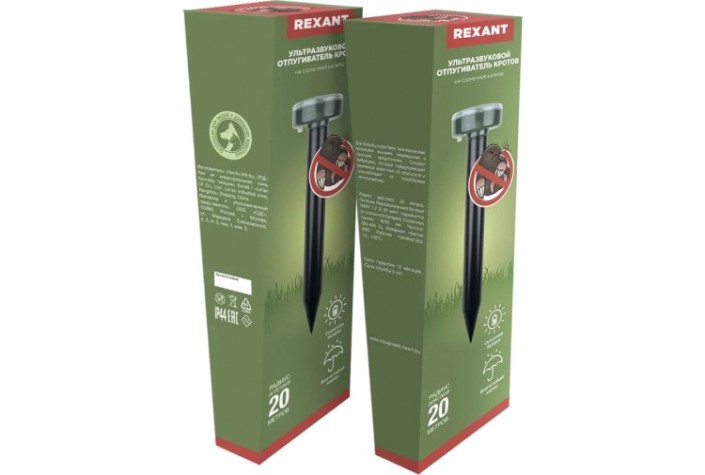 Отпугиватель кротов REXANT 71-0017 ультразвуковой R 20м на солнечной батарее