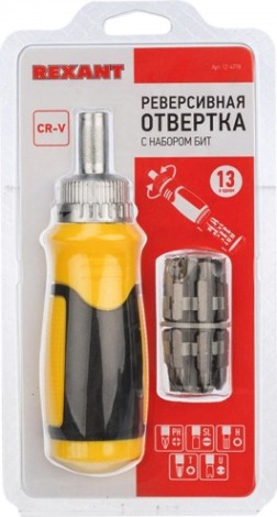 Отвертка с битами REXANT 12-4778 набор 13 предметов с реверсивной отверткой Отвертка с битами REXANT 12-4778 набор 13 предметов с реверсивной отверткой