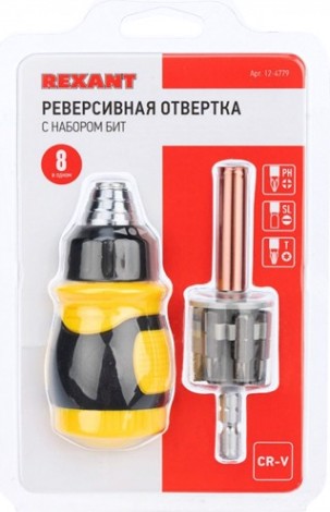 Отвертка с битами REXANT 12-4779 набор 8 предметов с реверсивной отверткой Отвертка с битами REXANT 12-4779 набор 8 предметов с реверсивной отверткой