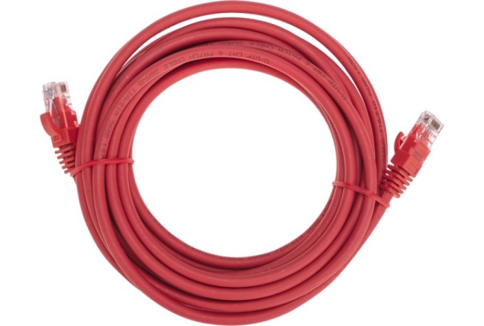 Патч-корд REXANT 02-0293-5 U/UTP, CAT 6, RJ45-RJ45, 26AWG, LSZH, красный 5м