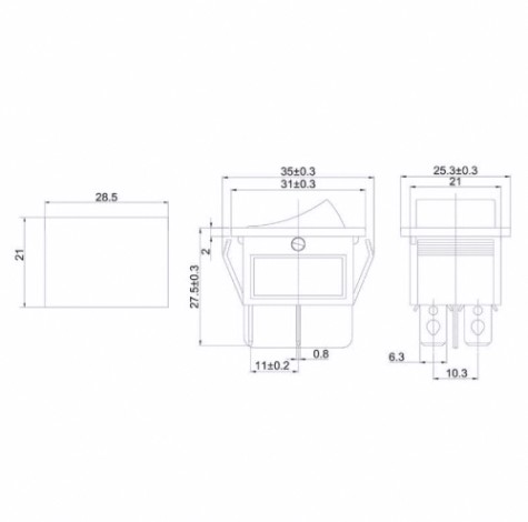 Переключатель REXANT 06-0304-B Выключатель клавишный 250V 16A (4с) ON-OFF зеленый