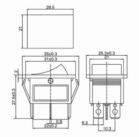Переключатель REXANT 06-0305-B клавишный 250V 15A (6с) ON-ON красный с подсветкой Переключатель REXANT 06-0305-B клавишный 250V 15A (6с) ON-ON красный с подсветкой