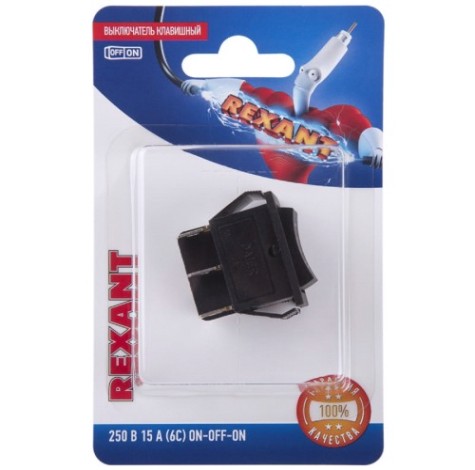 Переключатель REXANT 06-0308-B клавишный 250V 15A (6с) ON-OFF-ON черный с нейтрал Переключатель REXANT 06-0308-B клавишный 250V 15A (6с) ON-OFF-ON черный с нейтрал