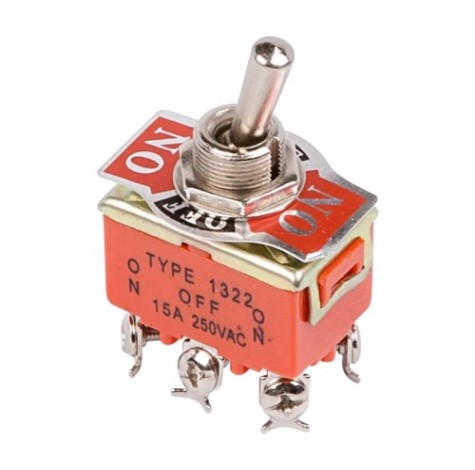 Переключатель REXANT 06-0328-B Тумблер 250V 15А (6c) ON-OFF-ON двухполюсный (KN-2