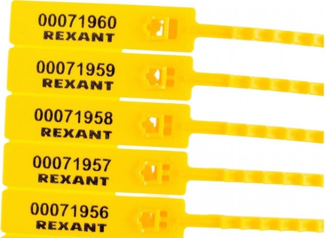 Пломба REXANT 07-6122 (50 штук) пластиковая, номерная, 255мм, зубчатая, желтая [07-6122]