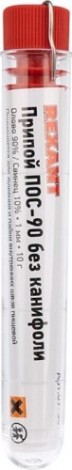 Припой REXANT ПР3094 без канифоли пос-90, 10г, 1мм, (олово 90%, свинец [09-3094]