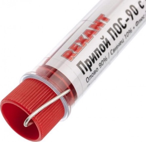 Припой REXANT ПР3102 с канифолью пос-90, 10г, 1мм, (олово 90%, свинец [09-3102]