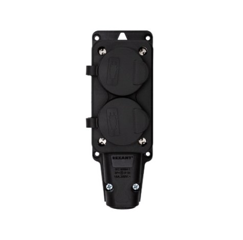 Розетка REXANT 111-112 каучуковая 2 гнезда с крышкой черная, с/з, 16А Розетка REXANT 111-112 каучуковая 2 гнезда с крышкой черная, с/з, 16А