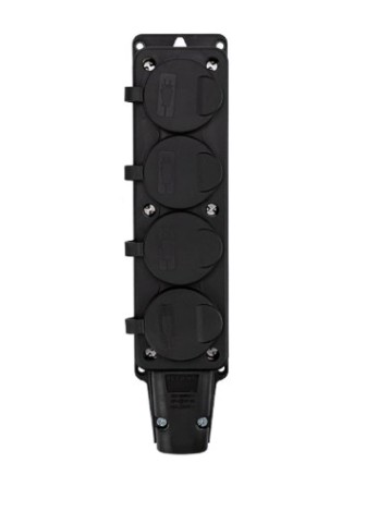 Розетка REXANT 111-114 каучуковая 4 гнезда с крышкой черная, с/з, 16А Розетка REXANT 111-114 каучуковая 4 гнезда с крышкой черная, с/з, 16А