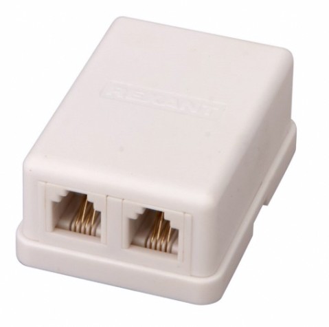 Розетка телефонная REXANT 03-0002 внешняя, 2 порта RJ-14 (6P4C), CAT 3, 50 шт/уп