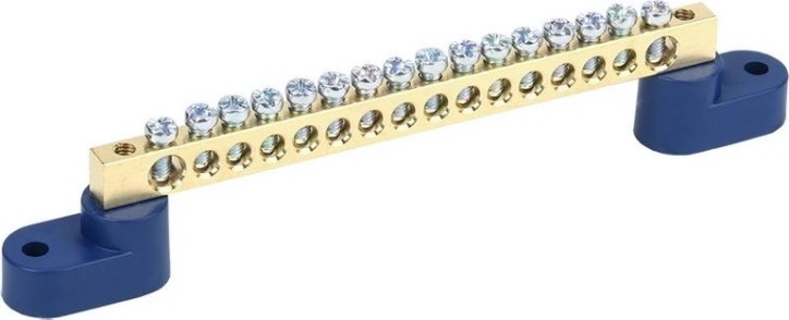 Шина REXANT 11-2330 «N» нулевая 6х9 мм на двух угловых синих изолятора
