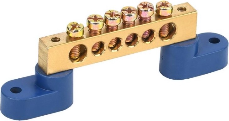 Шина REXANT 11-2332 «N» нулевая 8х12 мм на двух угловых синих изолятор