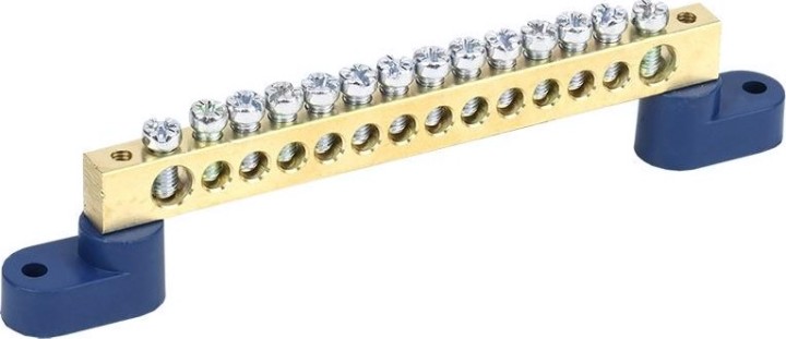 Шина REXANT 11-2336 «N» нулевая 8х12 мм на двух угловых синих изолятор