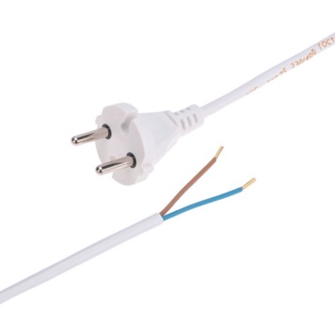 Шнур электрический REXANT 11-1306 с вилкой ПВС 2х0,75 мм² 2м (белый)