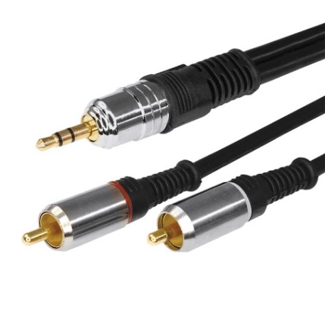 Шнур REXANT 17-4224 Стерео 3,5мм-2 RCA, 3м, Gold-металл