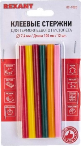 Стержни клеевые REXANT цветные 7x100 мм, 12 шт. [09-1020]