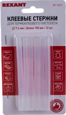Стержни клеевые REXANT прозрачные 7x100 мм, 12 шт. [09-1010]