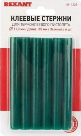 Стержни клеевые REXANT зеленые 11x100 мм, 6 шт. [09-1228]