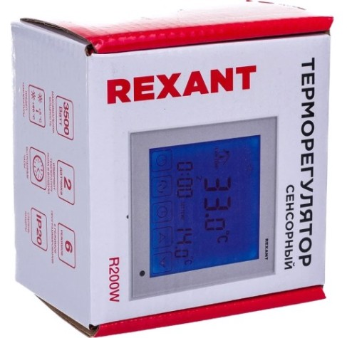 Терморегулятор для теплого пола REXANT R200W сенсорный с автомат. программированием, белый [51-0573]