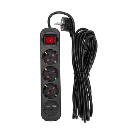 Удлинитель REXANT 13-4023 STANDARD 3 гнезда, 5м, 3х1,0мм², с/з, с выкл. 2USB