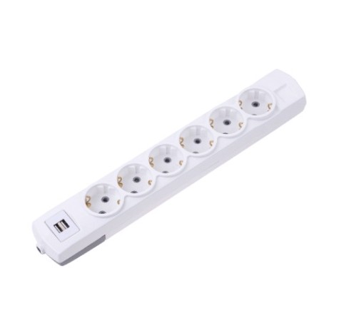 Удлинитель REXANT 13-4121 PREMIUM 6 гнезд, 1,5м, 3х1,5мм², с/з, 2 USB, белый