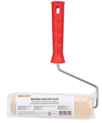 Валик REXANT 89-0035 "Натуральный мех» ворс 12 мм, 180 мм, ø 42 мм Валик REXANT 89-0035 "Натуральный мех» ворс 12 мм, 180 мм, ø 42 мм