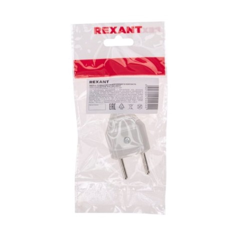 Вилка REXANT 11-8946 прямая без з/к 6А плоская белая Вилка REXANT 11-8946 прямая без з/к 6А плоская белая